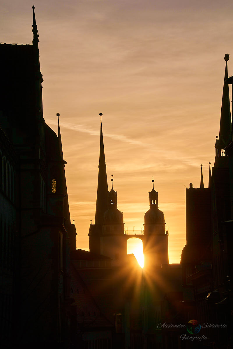 Marktkirche mit Sonnenuntergang